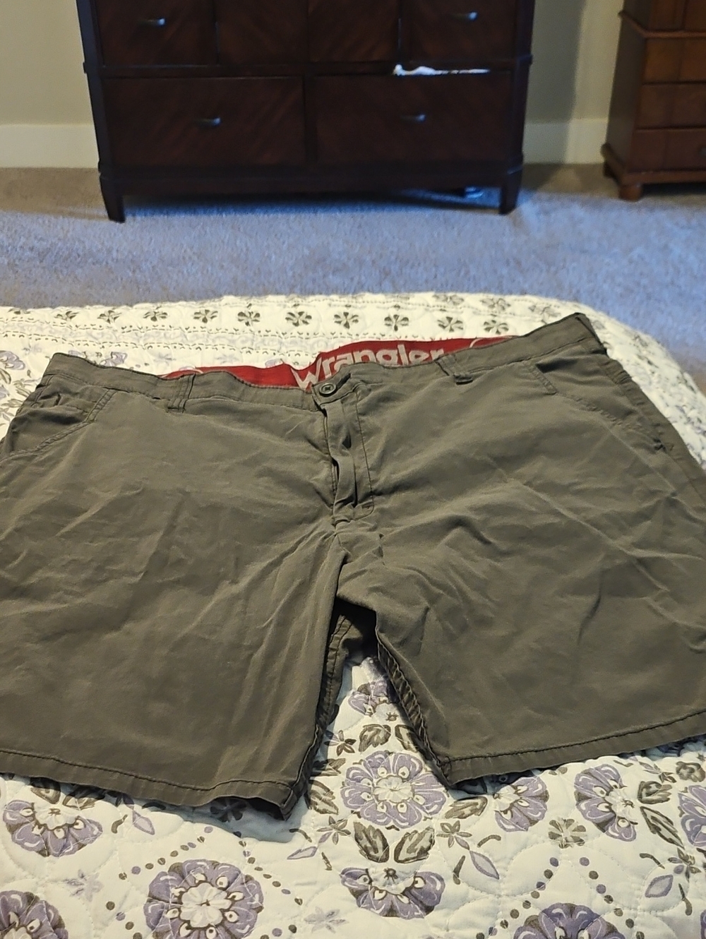 Wrangler Olive Utility Shorts with Red Waistband Accent